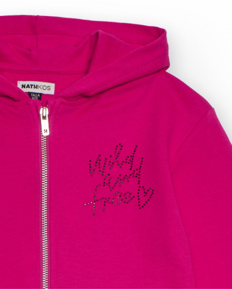 Robe sweat fuchsia avec jupe plissée imprimée pour fille