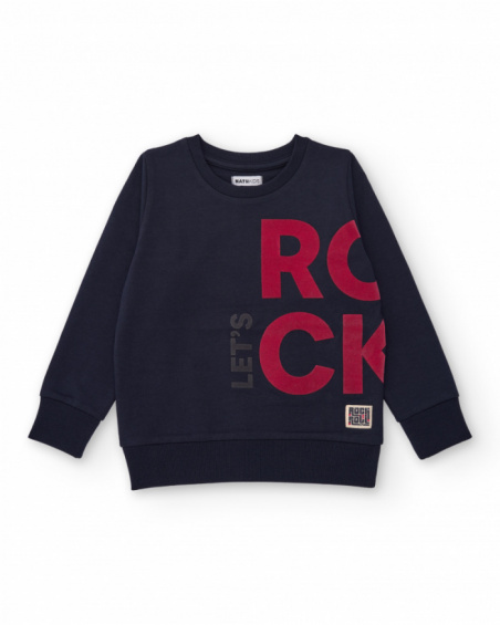 Sweat-shirt bleu marine avec imprimé contrastant "LET'S ROCK"