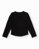 T-shirt noir à manches longues avec nœud en strass pour fille