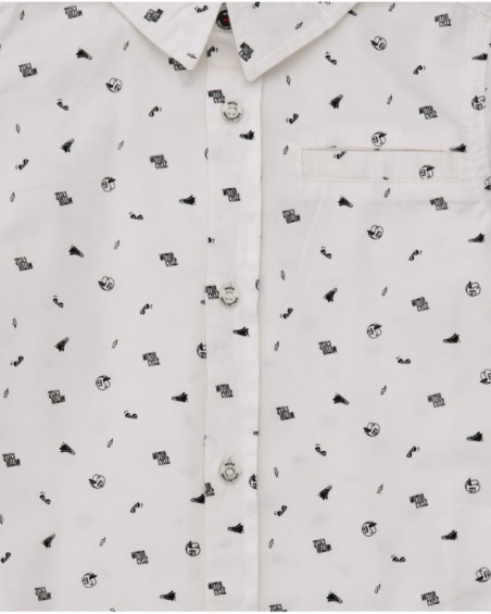 Chemise blanche à manches longues pour garçon avec petit imprimé