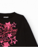 T-shirt noir à manches longues pour fille avec imprimé rose