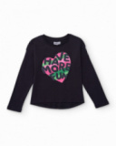 T-shirt noir à manches longues pour fille avec motif coloré en forme de cœur