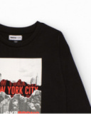 T-shirt noir à manches longues pour garçon avec imprimé urbain de New York