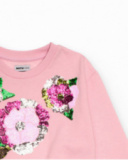 Sweat-shirt rose avec fleurs à paillettes pour fille