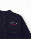 Veste bleu marine en molleton pour fille avec broderie frontale