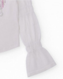 T-shirt blanc pour fille avec strass et manches évasées