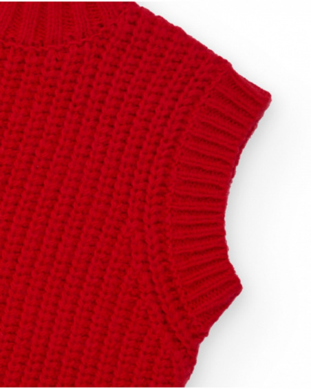 Gilet sans manches rouge en maille pour fille avec col montant
