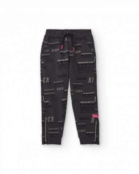 Pantalon en molleton garçon gris foncé avec imprimé texte