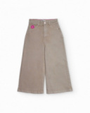 Pantalon en velours beige pour fille à jambe large