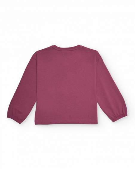 T-shirt à manches longues pour fille bordeaux avec imprimé baskets