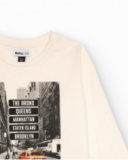 T-shirt à manches longues écru avec imprimé urbain