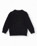 Pull noir pour garçon avec texture à rayures