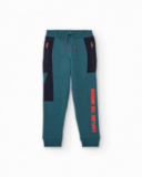 Pantalon jogger bleu pétrole pour garçon avec détails contrastés