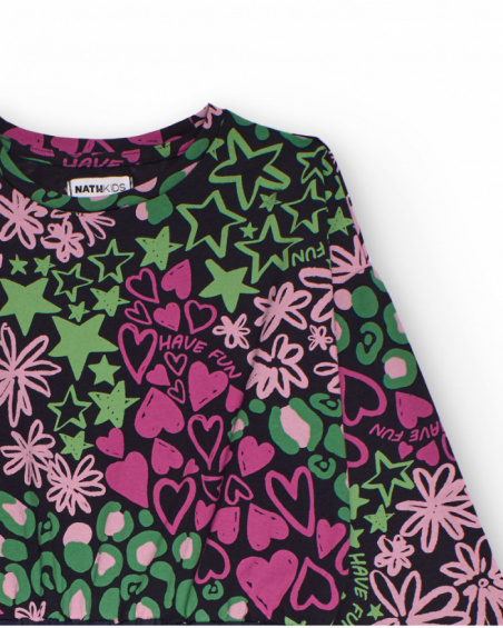 Robe combinée pour fille avec imprimé coloré et jupe bleue