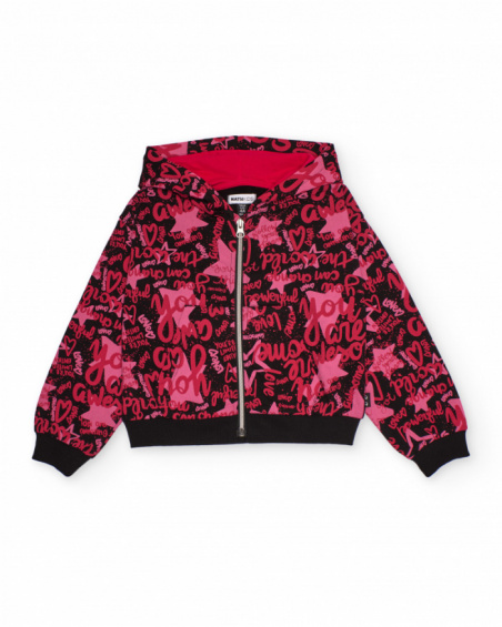 Sweat à capuche pour fille en fuchsia avec motifs typographiques