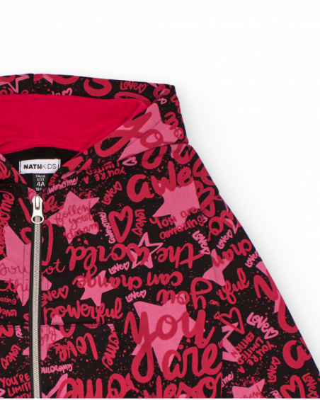 Sweat à capuche pour fille en fuchsia avec motifs typographiques