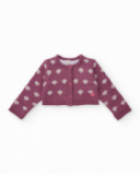 Gilet en maille pour fille couleur violette avec imprimé cœurs. Gilet en maille pour fille couleur violette avec imprimé cœurs.