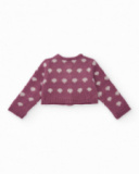 Gilet en maille pour fille couleur violette avec imprimé cœurs. Gilet en maille pour fille couleur violette avec imprimé cœurs.