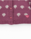 Gilet en maille pour fille couleur violette avec imprimé cœurs. Gilet en maille pour fille couleur violette avec imprimé cœurs.