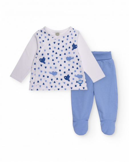 Ensemble pour nouveau-né en blanc et bleu avec imprimé petits oiseaux
