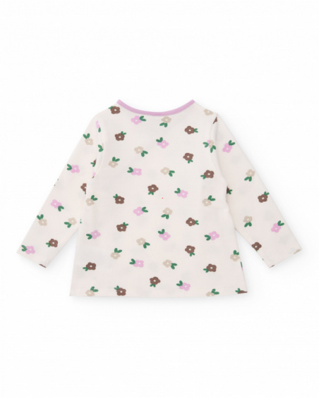 Ensemble t-shirt et pantalon à pieds pour nouveau-né dans les tons crème et lilas avec imprimé