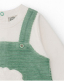 Barboteuse verte pour nouveau-né avec broderie petits moutons.