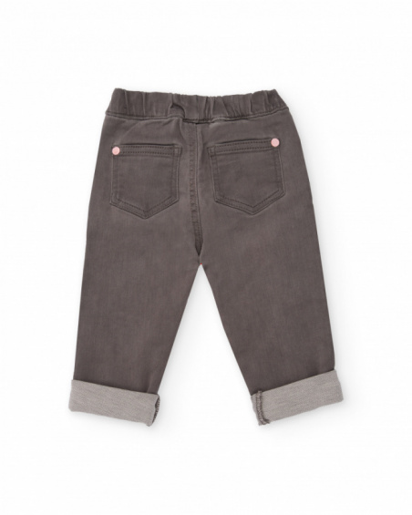 Ensemble pour bébé fille avec chemisier rose à motif pingouin et pantalon gris