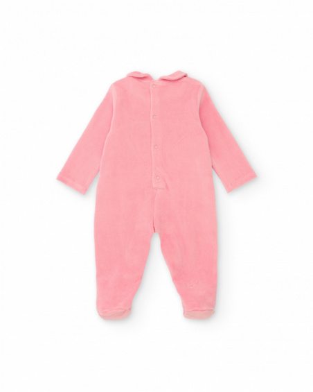 Barboteuse en tricot pour nouveau-né de couleur rose avec motif pingouin