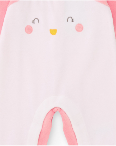 Barboteuse en tricot pour nouveau-né de couleur rose avec motif pingouin