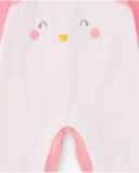 Barboteuse en tricot pour nouveau-né de couleur rose avec motif pingouin