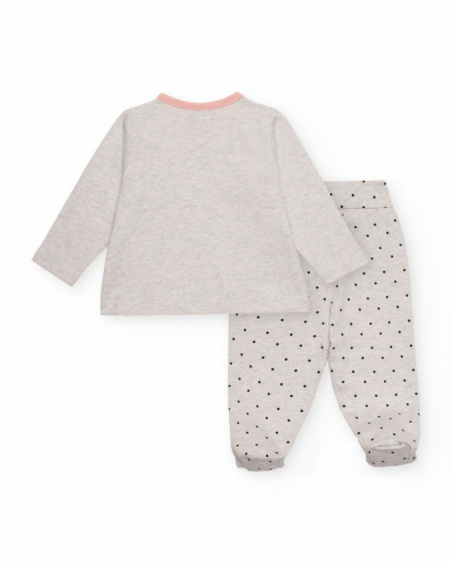 Ensemble t-shirt et pantalon pour fille en gris avec imprimé panda et détails à pois.