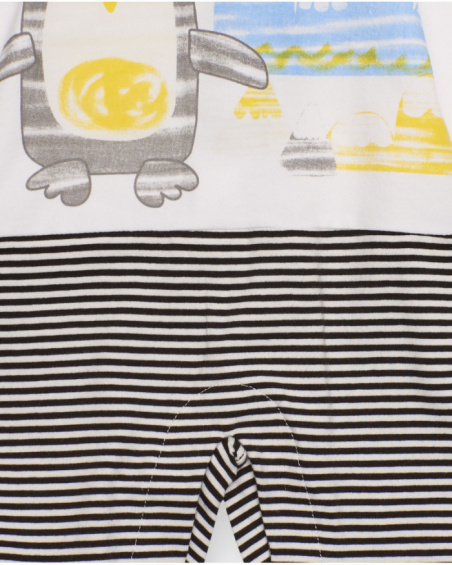 Barboteuse en tricot pour nouveau-né couleur blanc et noir avec imprimé pingouin et paysage
