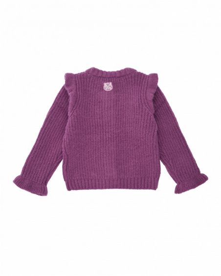 Pull en tricot pour nouveau-né en violet et broderie cœurs