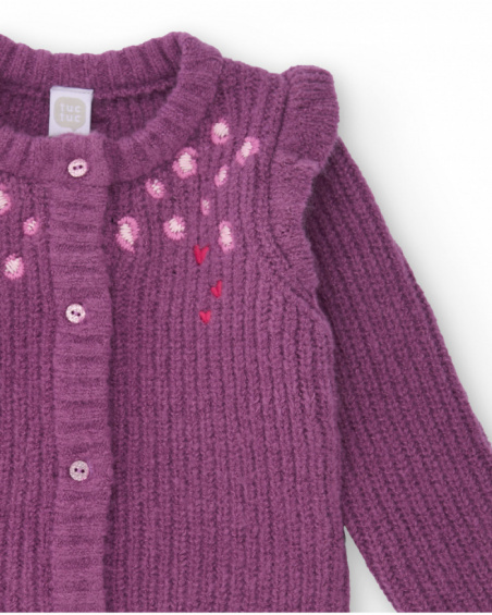 Pull en tricot pour nouveau-né en violet et broderie cœurs