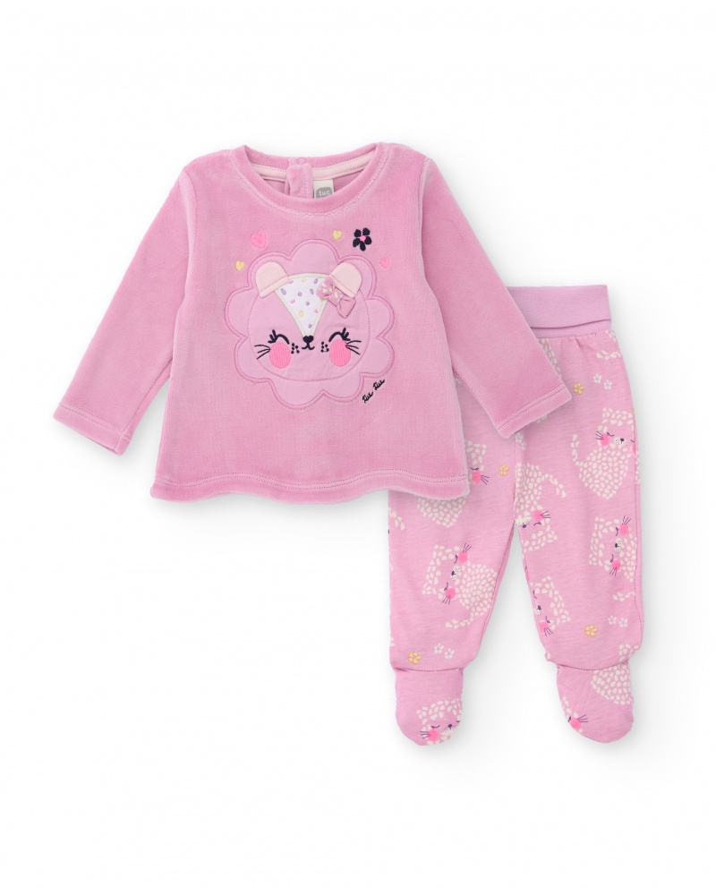 Ensemble t-shirt et pantalon pour fille couleur rose avec imprimé léopard