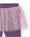 Leggings pour fille couleur violet avec jupe en tulle rose et détails d’étoiles.
