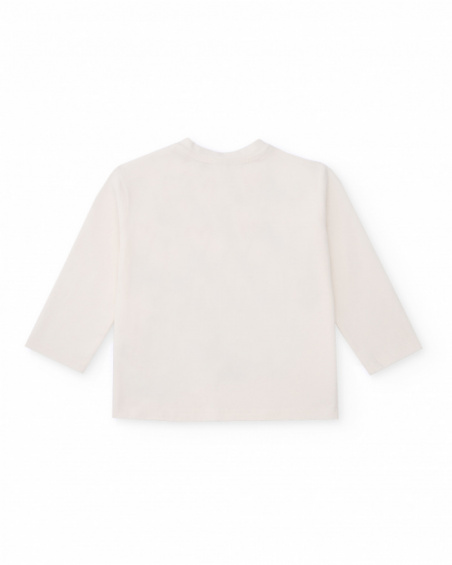 T-shirt pour fille couleur ivoire avec imprimé Tour Eiffel et détails dorés.