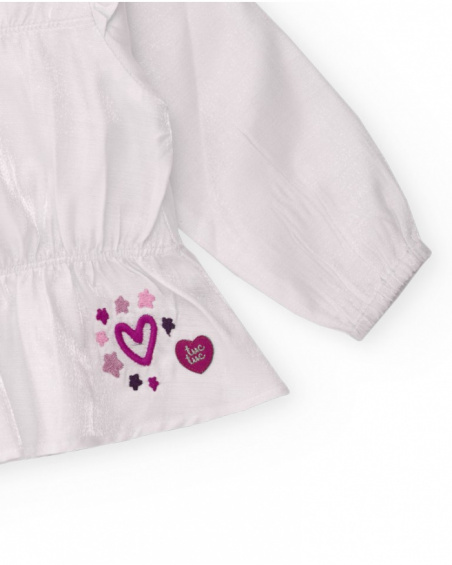 Blouse à manches longues pour fille couleur blanche avec détail de volants.