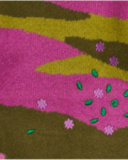 Pull en tricot pour fille couleur vert olive et fuchsia avec broderies florales.