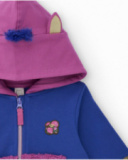 Sweat à capuche pour fille couleur bleue avec détails en peluche et oreilles décoratives.