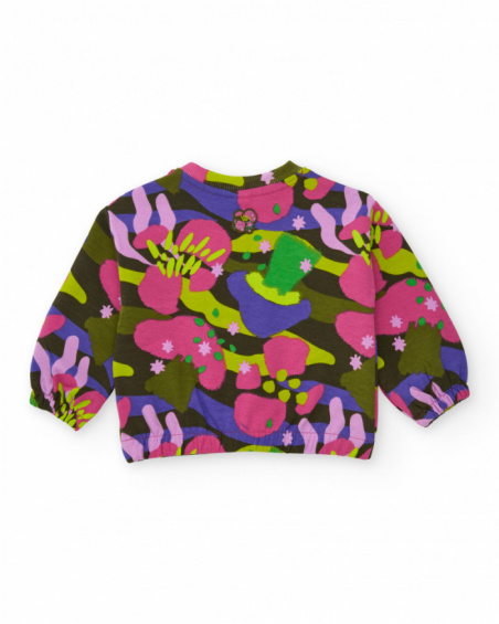 Sweat pour fille avec imprimé floral multicolore et nœud décoratif.