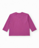 T-shirt à manches longues pour fille couleur fuchsia avec imprimé floral et papillons en relief.