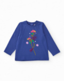 T-shirt à manches longues pour fille couleur bleue avec imprimé floral multicolore.