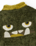 Veste en peluche pour fille en tons vert et jaune avec fermeture éclair frontale.