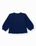 Sweatshirt bleu marine pour fille avec cœur brillant et dos asymétrique.