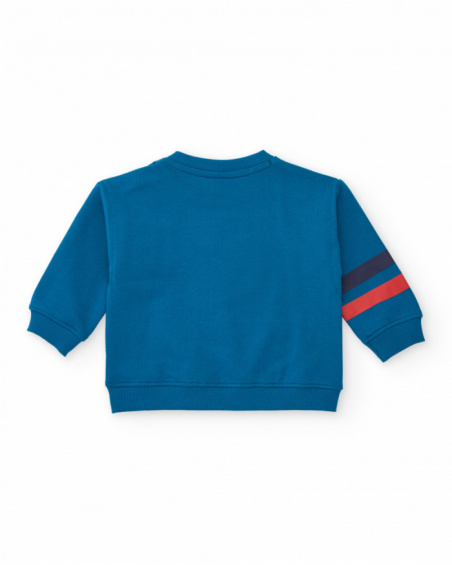 Sweat-shirt en molleton pour garçon bleu avec broderies de ballon et texte.