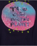 Blouse à manches longues pour fille bleu marine avec imprimé de planète et phrase brillante.