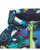 Veste imperméable pour garçon avec imprimé de vaisseaux spatiaux en tons vibrants.