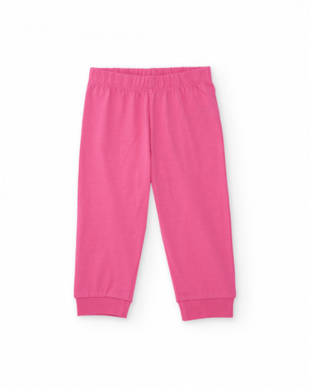 Pyjama en coton pour fille rose avec imprimé de vaisseau spatial.
