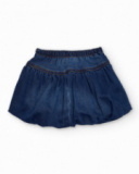 Jupe en denim pour fille avec imprimés colorés de fleurs et de cœurs.